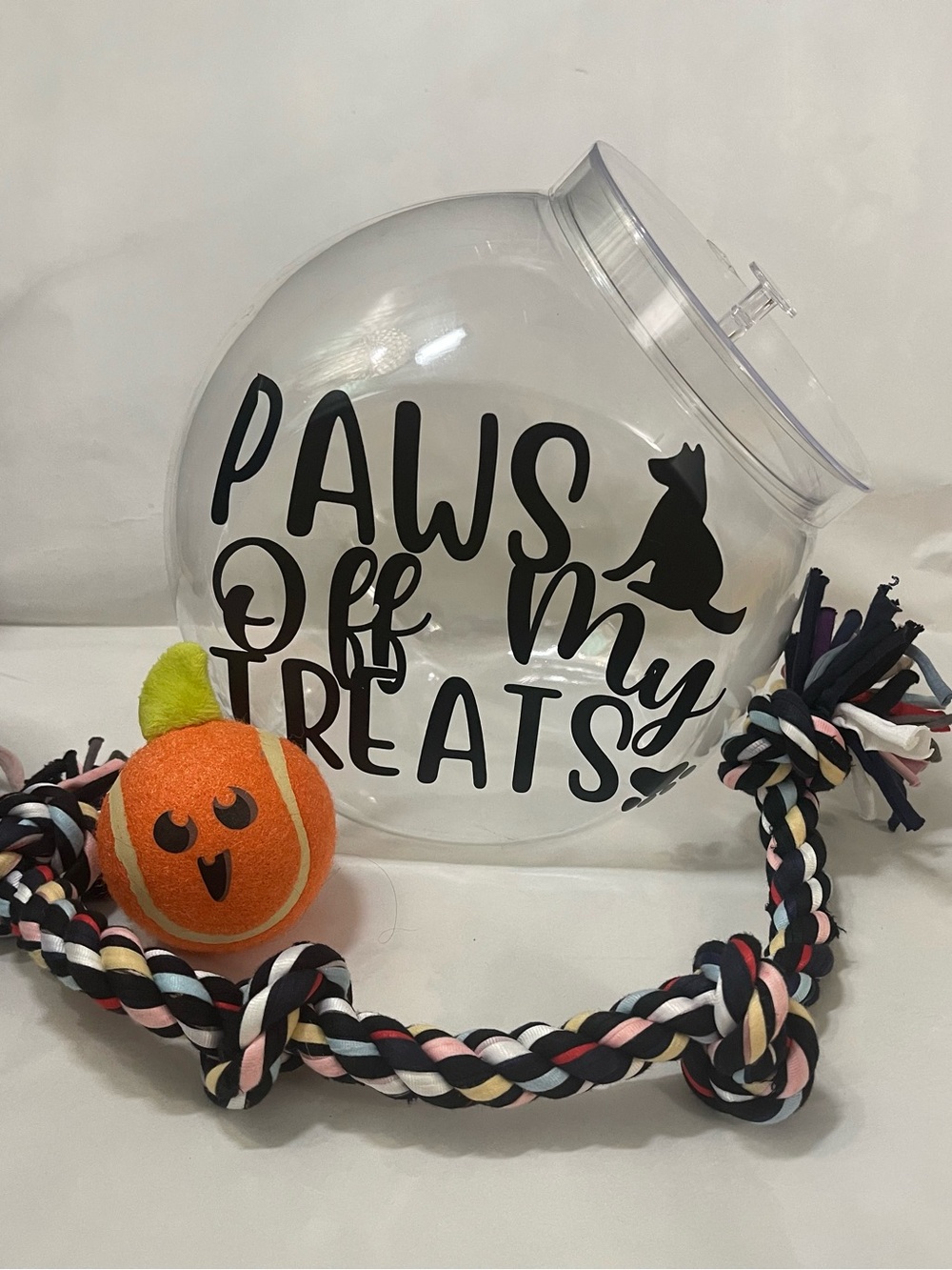 Clear 'Paws Off My Treats'  Treat Jar with Black Lettering